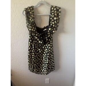 For Love And Lemons Monroe Mini Dress Womens M Black Gold Ruffle‎ Sheer Polka